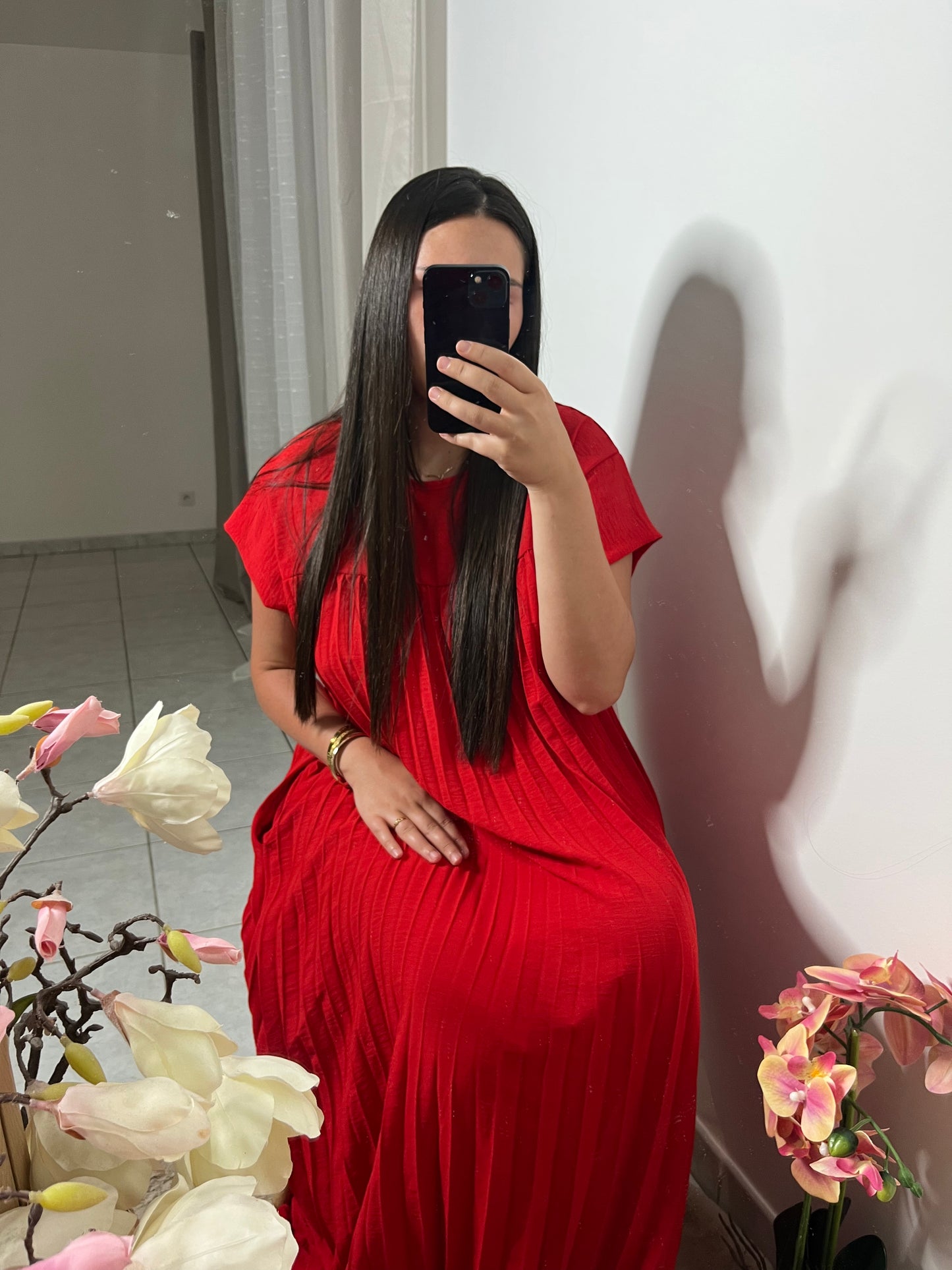 ⸻
Robe longue plissée – “Divine Élégance” taille unique 38 au 46