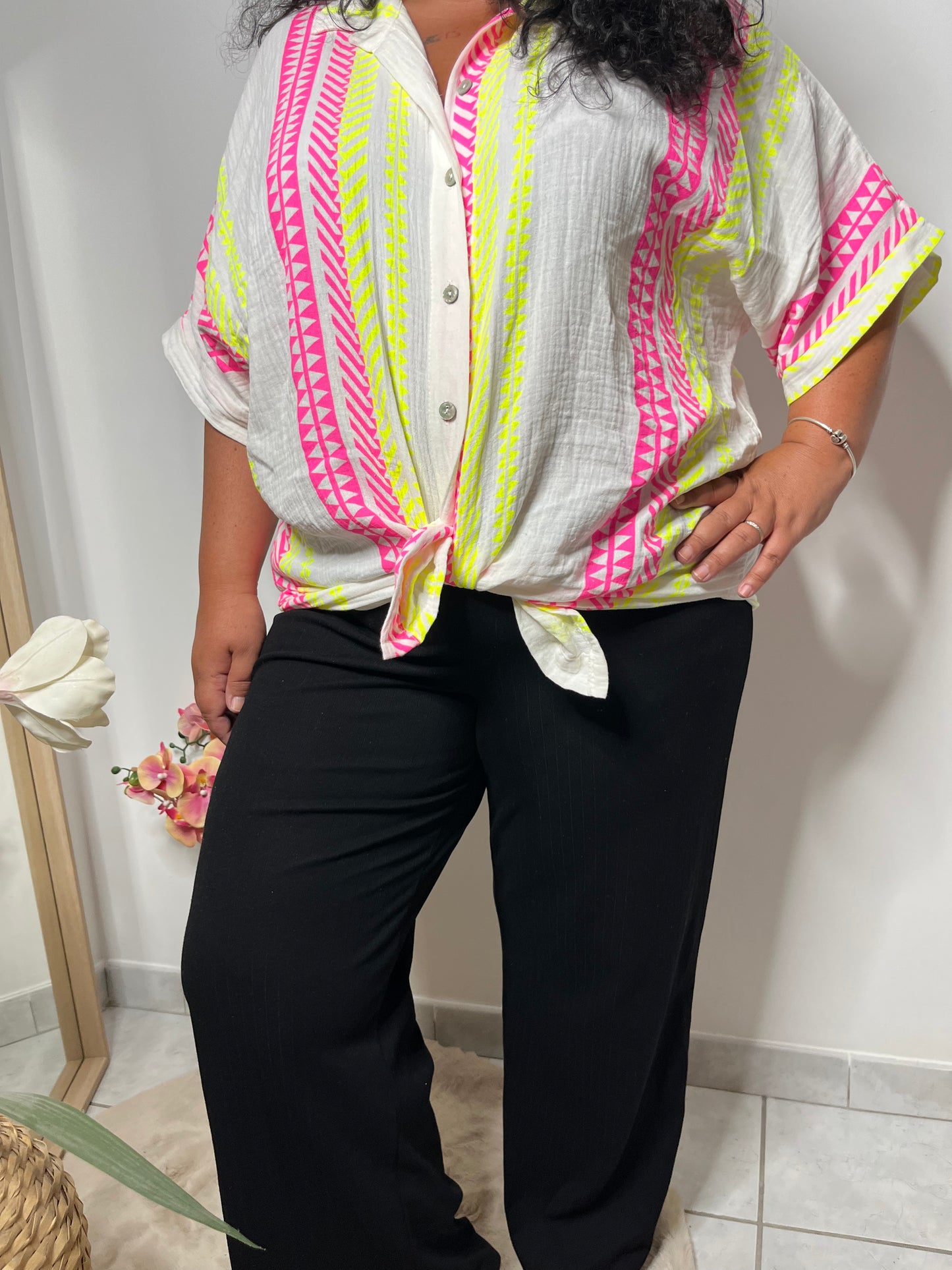 Chemise fluide imprimée – “Good Vibes Only femme, ronde, taille unique