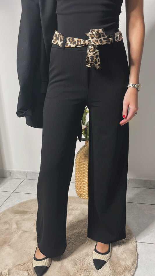 Pantalon Noir Chic avec Ceinture Foulard Léopard 🖤🐆 nouvelle, collection automne🍁