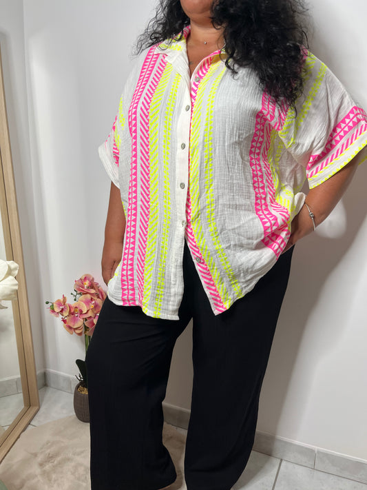 Chemise fluide imprimée – “Good Vibes Only femme, ronde, taille unique