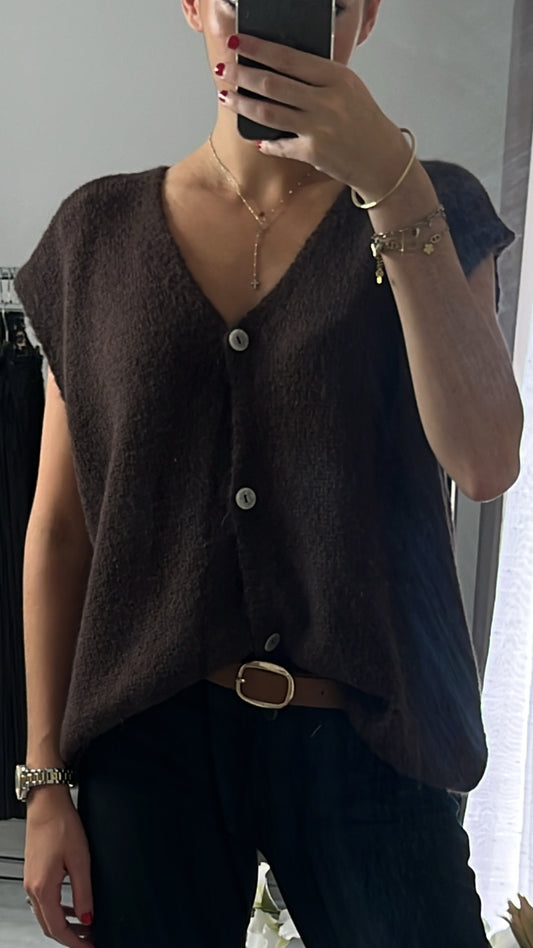 Nouvelle collection 🍁Gilet sans manches en mohair, nylon et laine
	•	Taille unique : convient du 36 au 44