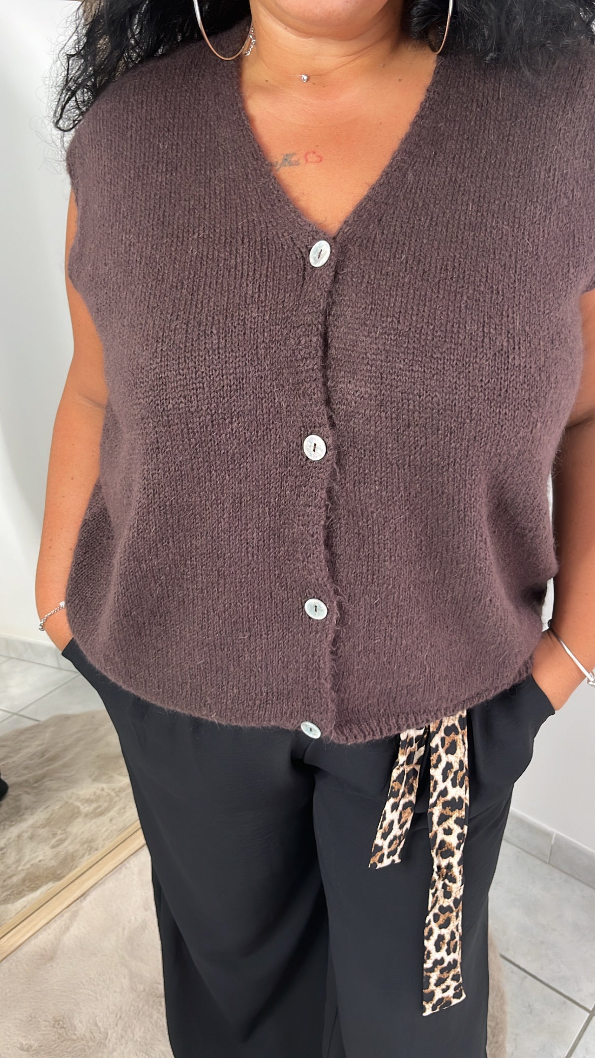 Nouvelle collection 🍁Gilet sans manches en mohair, nylon et laine
	•	Taille unique : convient du 36 au 44